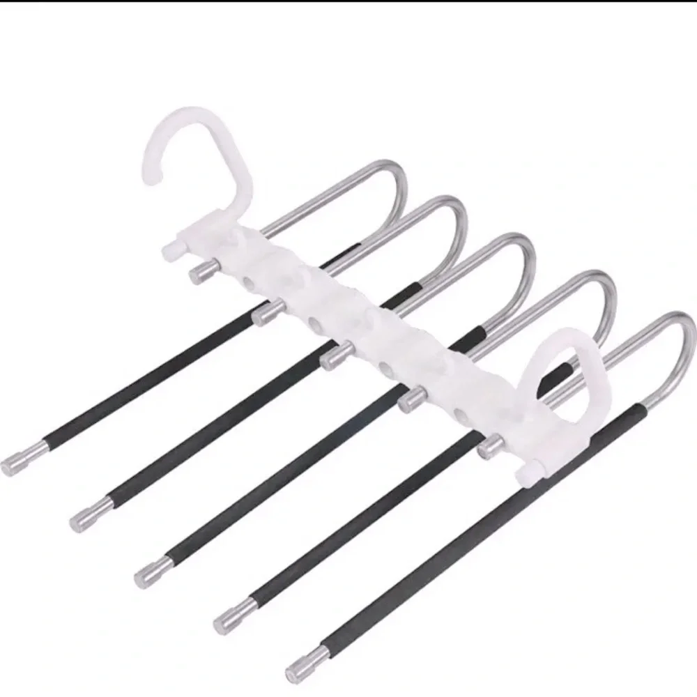 Space Saving Pants Hangers NonSlip Clothes Organizer 5 Layered Rack Scarf Jeans